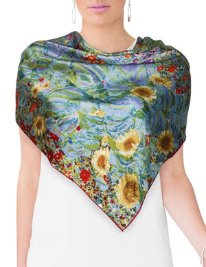 [product type] | 100% Luxury Square Silk Scarf - Gustav Klimt's Artwork | Dahlia