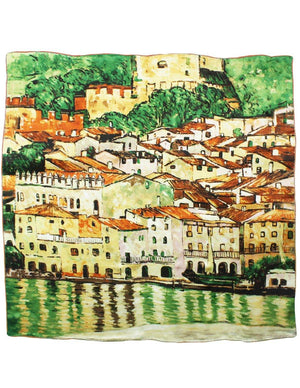 [product type] | 100% Luxury Square Silk Scarf - Gustav Klimt's Artwork | Dahlia