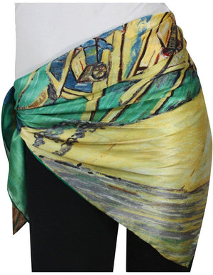 [product type] | 100% Luxury Square Silk Scarf - Van Gogh's Artwork | Dahlia