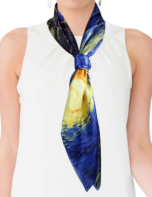 [product type] | 100% Luxury Square Silk Scarf - Van Gogh's Artwork | Dahlia