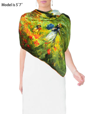 [product type] | 100% Luxury Square Silk Scarf - Claude Monet's Artwork | Dahlia
