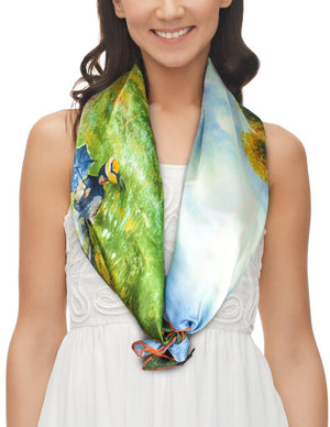 [product type] | 100% Luxury Square Silk Scarf - Claude Monet's Artwork | Dahlia