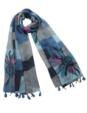 Daisy Flower Overlapping Rectangle Heart Key Drops Long Scarf