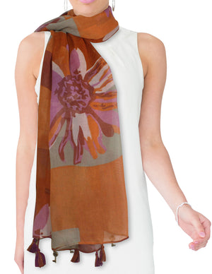 Daisy Flower Overlapping Rectangle Heart Key Drops Long Scarf
