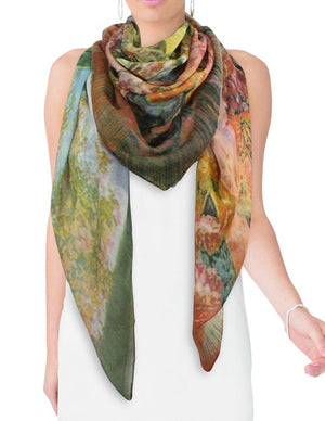 Ancient Village Life Reviving Morning Market Square Scarf Shawl - Dahlia