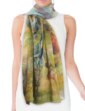 Ancient Village Life Reviving Morning Market Square Scarf Shawl - Dahlia