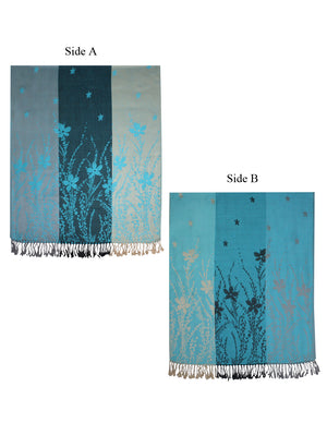 Reversible Wild Flower Triple Panel Color Long Scarf Shawl
