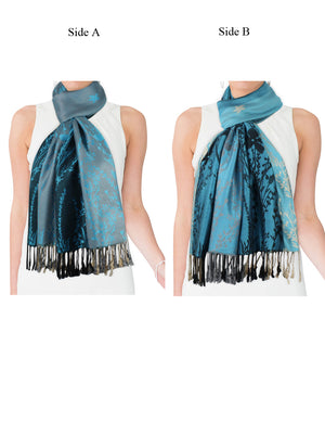 Reversible Wild Flower Triple Panel Color Long Scarf Shawl