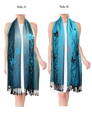 Reversible Wild Flower Triple Panel Color Long Scarf Shawl