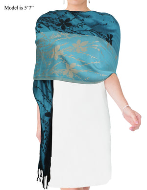 Reversible Wild Flower Triple Panel Color Long Scarf Shawl