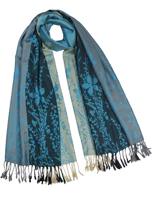 Reversible Wild Flower Triple Panel Color Long Scarf Shawl