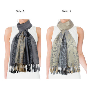 Reversible Wild Flower Triple Panel Color Long Scarf Shawl
