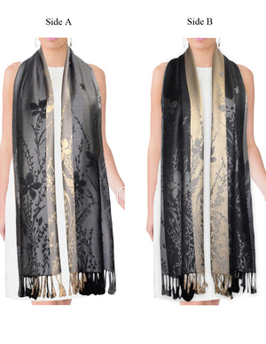 Reversible Wild Flower Triple Panel Color Long Scarf Shawl