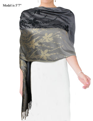 Reversible Wild Flower Triple Panel Color Long Scarf Shawl