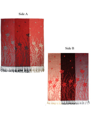 Reversible Wild Flower Triple Panel Color Long Scarf Shawl