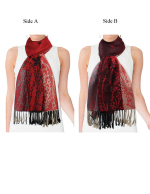 Reversible Wild Flower Triple Panel Color Long Scarf Shawl