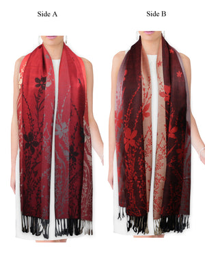 Reversible Wild Flower Triple Panel Color Long Scarf Shawl