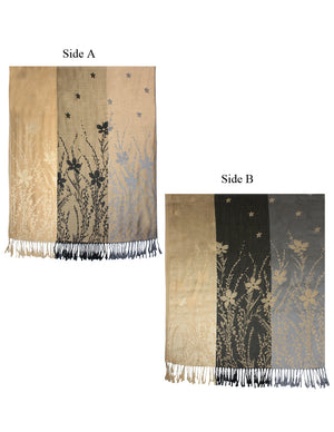 Reversible Wild Flower Triple Panel Color Long Scarf Shawl