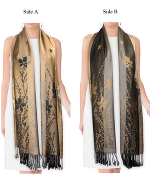 Reversible Wild Flower Triple Panel Color Long Scarf Shawl