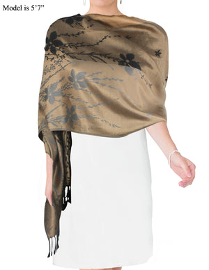 Reversible Wild Flower Triple Panel Color Long Scarf Shawl