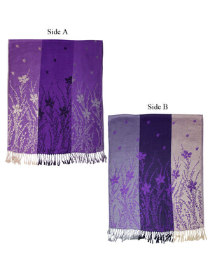 Reversible Wild Flower Triple Panel Color Long Scarf Shawl