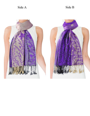Reversible Wild Flower Triple Panel Color Long Scarf Shawl