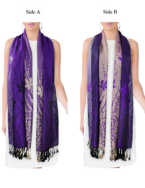 Reversible Wild Flower Triple Panel Color Long Scarf Shawl
