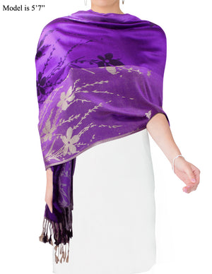 Reversible Wild Flower Triple Panel Color Long Scarf Shawl