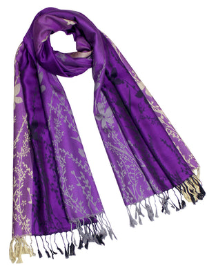 Reversible Wild Flower Triple Panel Color Long Scarf Shawl