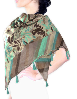 Paisley Flower Pattern Diagonal Stripes Border Square Scarf