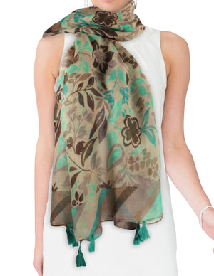 Paisley Flower Pattern Diagonal Stripes Border Square Scarf