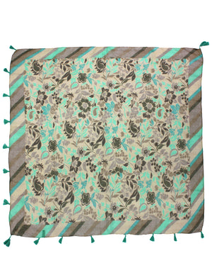 Paisley Flower Pattern Diagonal Stripes Border Square Scarf