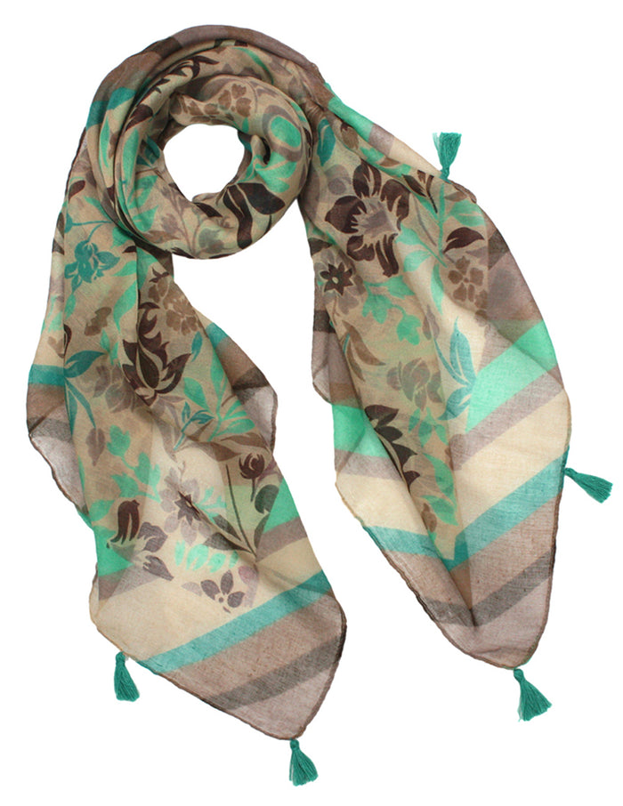 Paisley Flower Pattern Diagonal Stripes Border Square Scarf