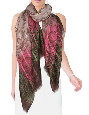 Floral Vine Striped with Three-Tone Long Scarf Shawl Sarong