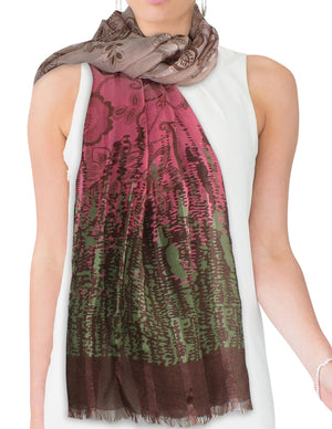 Floral Vine Striped with Three-Tone Long Scarf Shawl Sarong