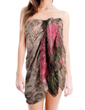 Floral Vine Striped with Three-Tone Long Scarf Shawl Sarong