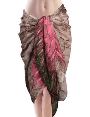 Floral Vine Striped with Three-Tone Long Scarf Shawl Sarong