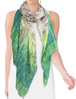 Floral Vine Striped with Three-Tone Long Scarf Shawl Sarong
