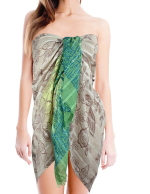 Floral Vine Striped with Three-Tone Long Scarf Shawl Sarong