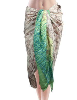 Floral Vine Striped with Three-Tone Long Scarf Shawl Sarong