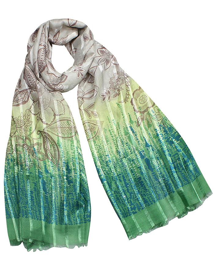 Floral Vine Striped with Three-Tone Long Scarf Shawl Sarong