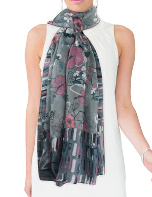 Hibiscus Cherry Blossom Flowers Tiled Border Square Scarf Shawl