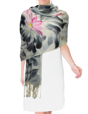 Wool Blend Scarfs, Wraps, and Shawls, Hand Painted Flowers