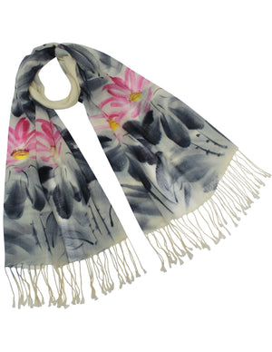 Wool Blend Scarfs, Wraps, and Shawls, Hand Painted Flowers