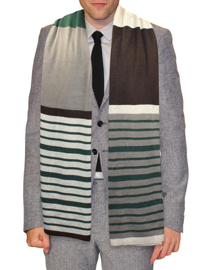 Playful Multi-Color Stripes and Solid Blocks Acrylic Long Scarf