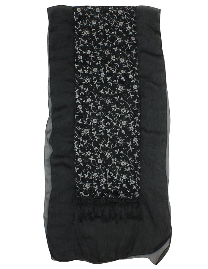 Shining Floret Flower Pattern Hand Embroidered Lace Long Scarf Shawl