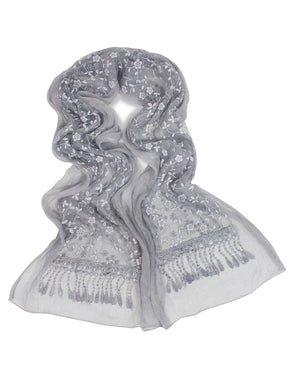 Shining Floret Flower Pattern Hand Embroidered Lace Long Scarf Shawl