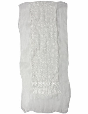 Shining Floret Flower Pattern Hand Embroidered Lace Long Scarf Shawl