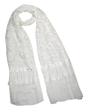 Shining Floret Flower Pattern Hand Embroidered Lace Long Scarf Shawl