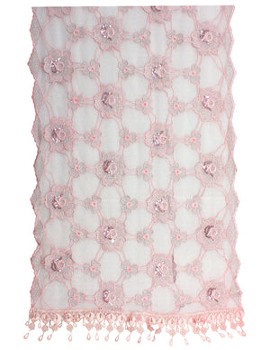 Hand Embroidered Rose and Trillium Flower Shining Sequins Lace Long Scarf Shawl